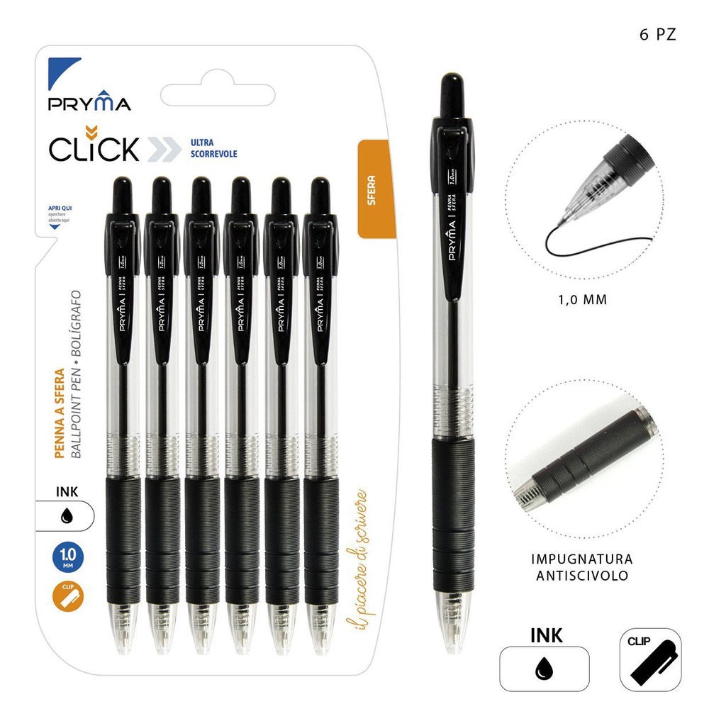 Bolígrafo de Clic 1MM 6PZ Negro - Herramientas de escritura