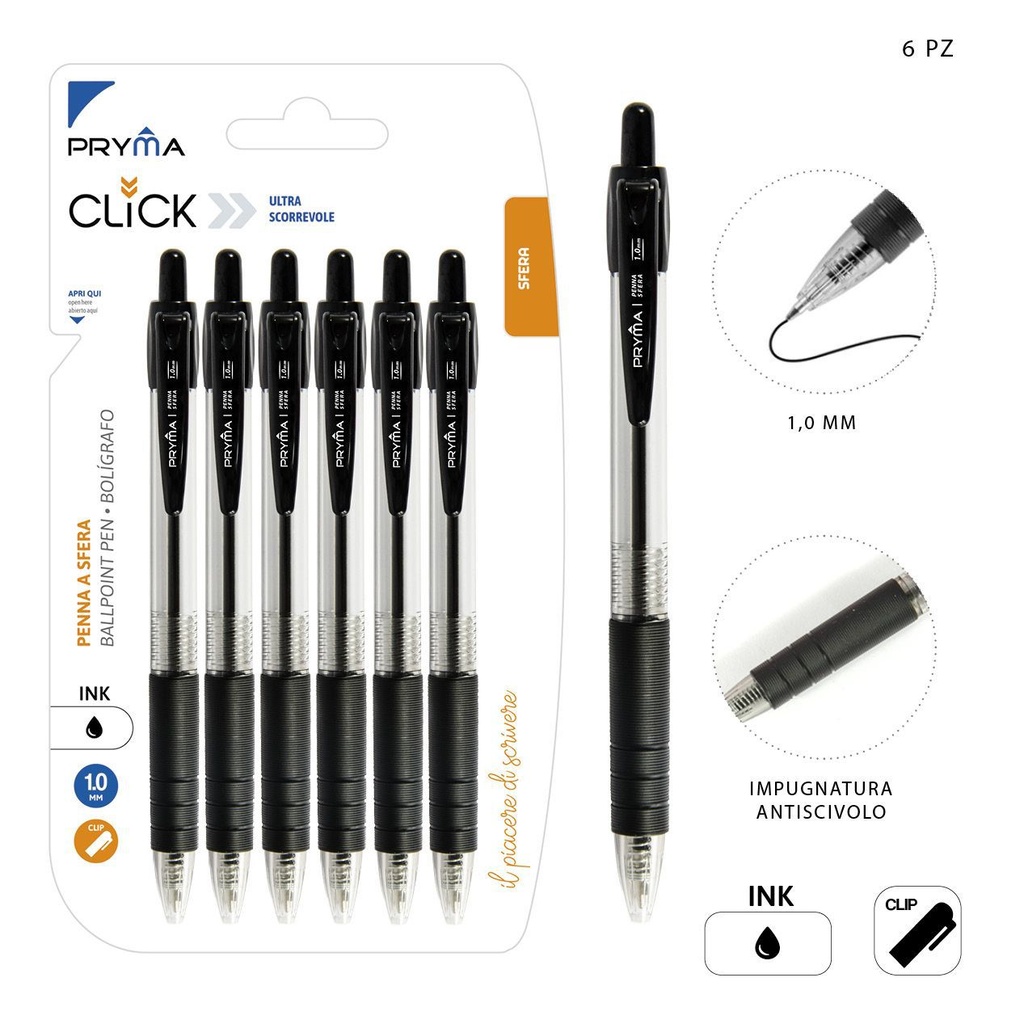 Bolígrafo de clic negro 1mm 6pcs para escritura