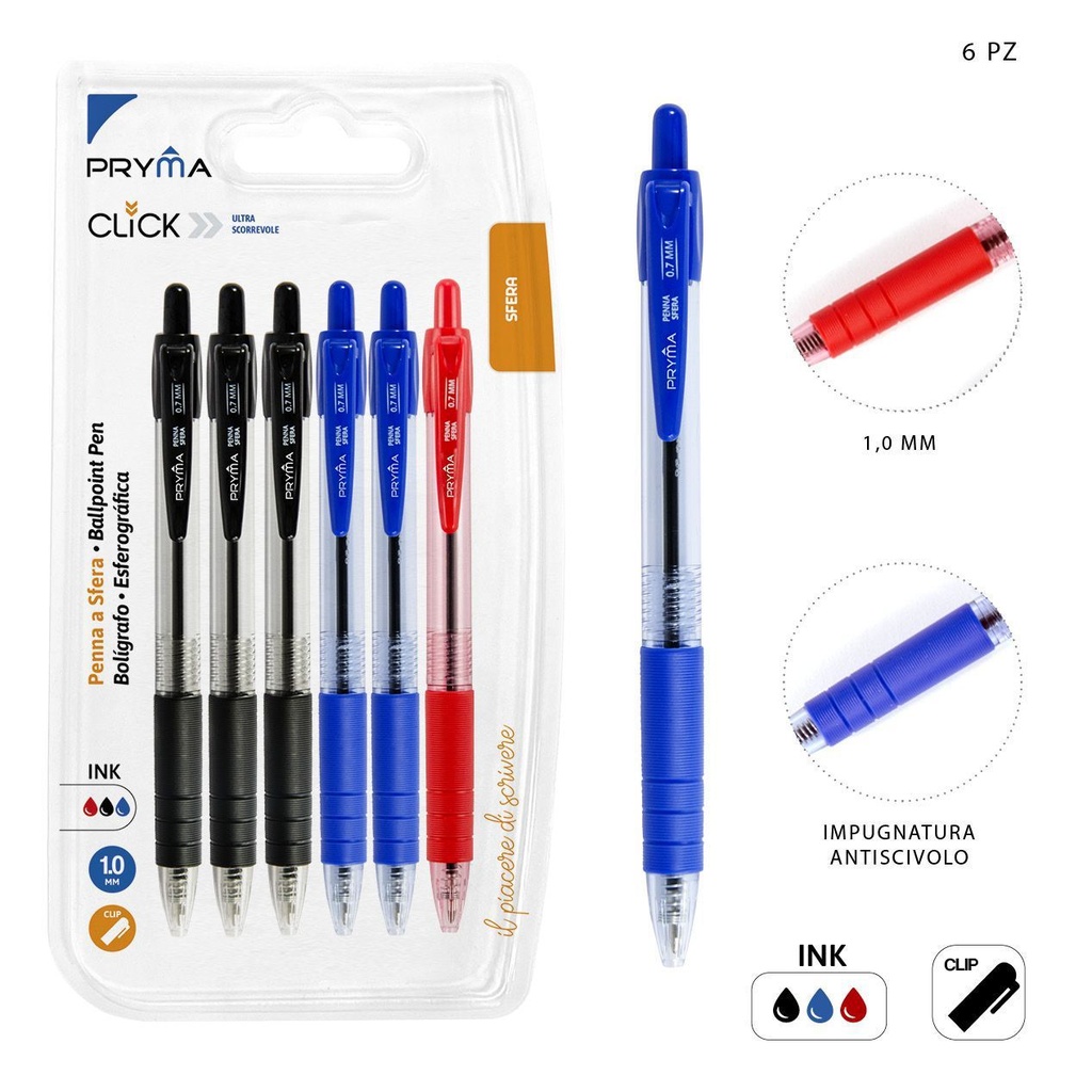 Bolígrafo de Clic 1MM 6PZ Mezcla - Herramientas de escritura