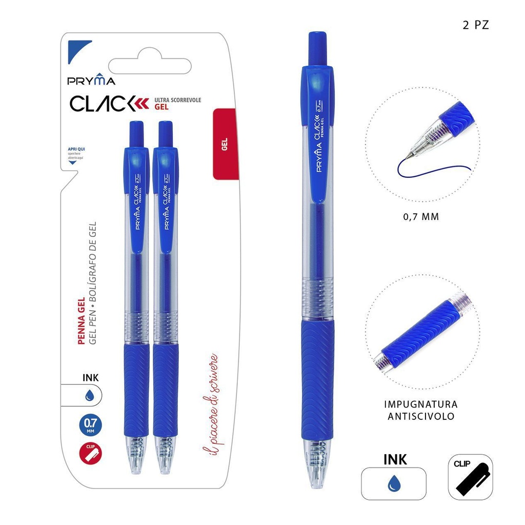 Bolígrafo de clic Clack 0.7mm 2pcs azul