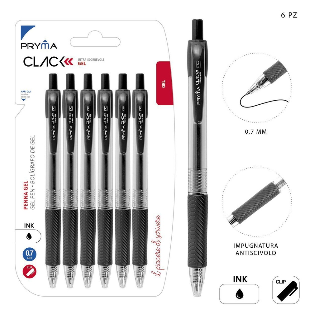 Bolígrafo de clic 0.7mm negro 6pz para escritura