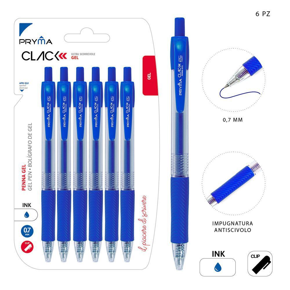 Bolígrafo de clic 0.7mm azul 6pcs