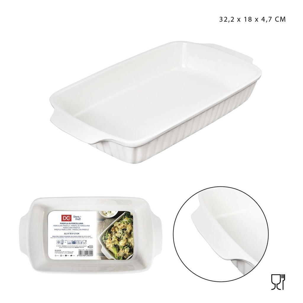 Bandeja de porcelana rectangular con asa 32.2x18x4.7cm para hornear