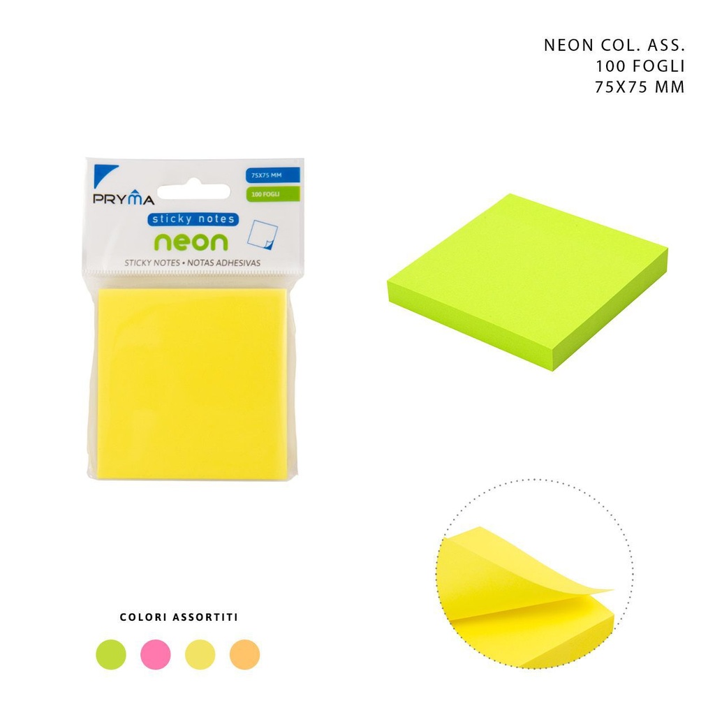 Nota adhesiva 75x75mm 100 hojas fluorescente