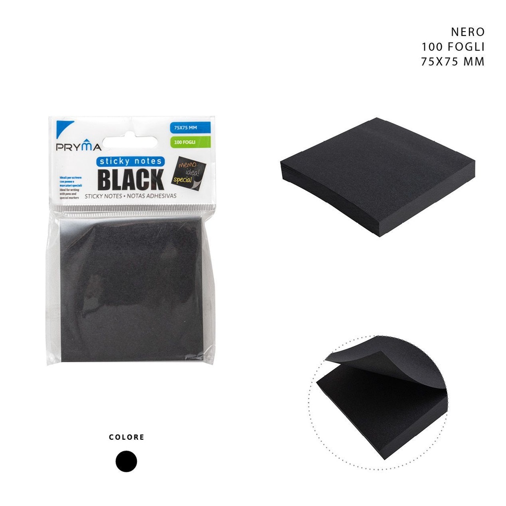 Nota adhesiva negra 75x75mm 100 hojas para oficina y escuela