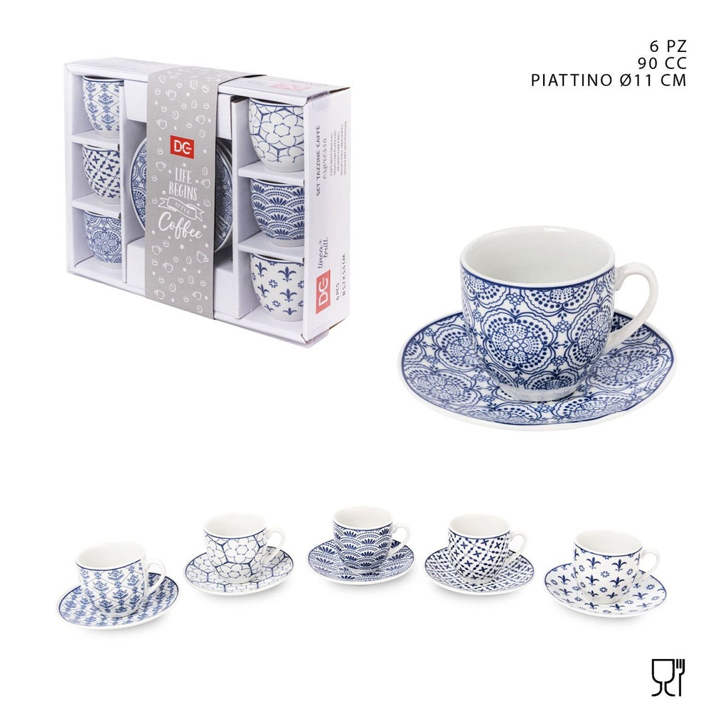 Set de tazas de café 90cc+plato 11cm 6pz azul para cocina