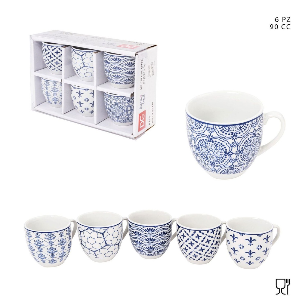 Taza de café cerámica 90cc 6pcs azul