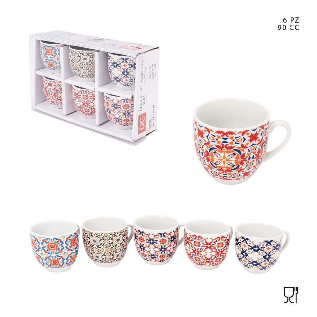 Taza de café de cerámica 90cc 6pz estilo Marruecos