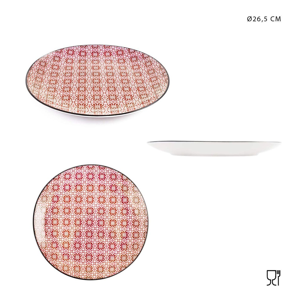 Plato plano estrellado rojo 26.5cm - Cerámica de mesa 