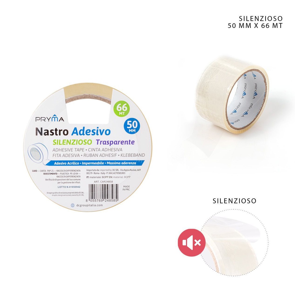 Cinta adhesiva silenciosa transparente 50mm x 66m - Suministros de oficina