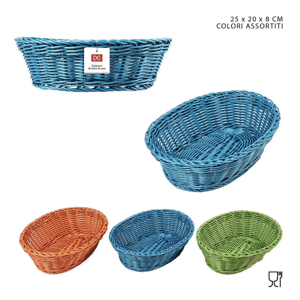 Cesta ovalada 25x20x8cm naranja/verde/azul