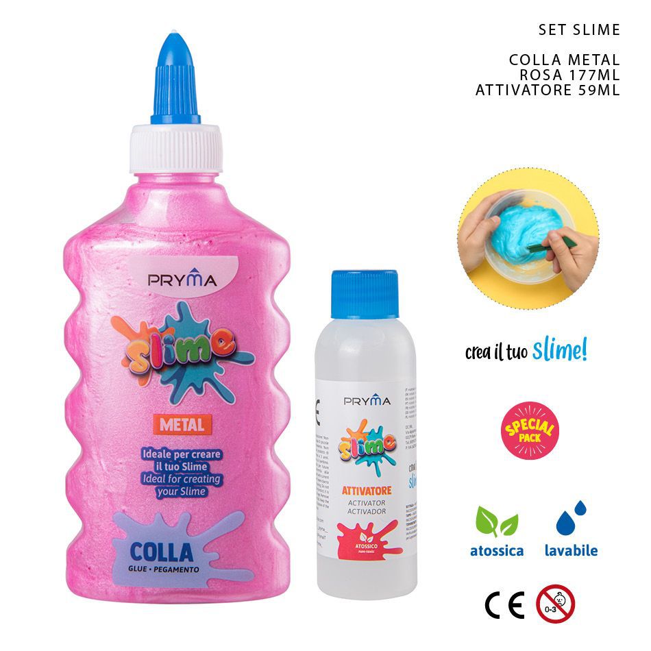 Juego de slime rosa acero 59ml con pegamento y polvo metálico para manualidades