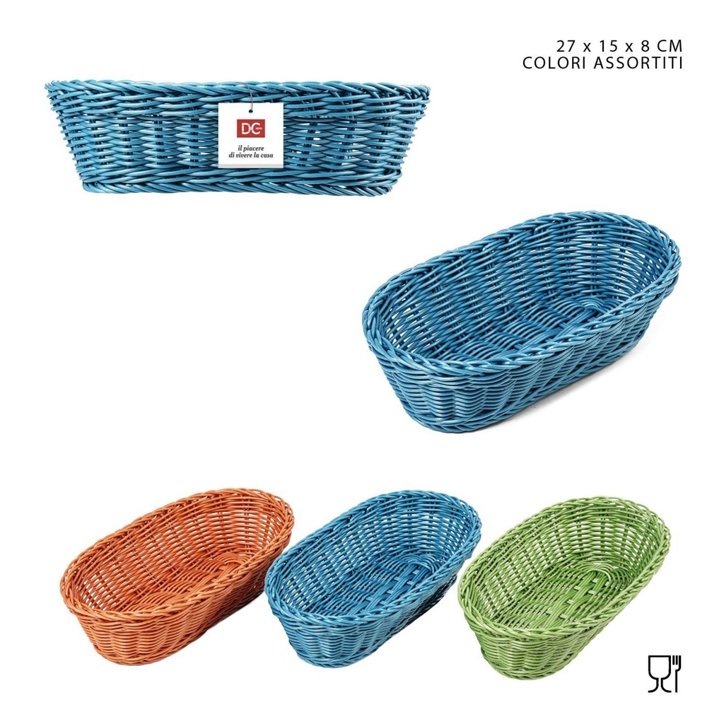 Cesta ovalada de imitación ratán 27x15x8cm naranja/verde/azul para almacenamiento