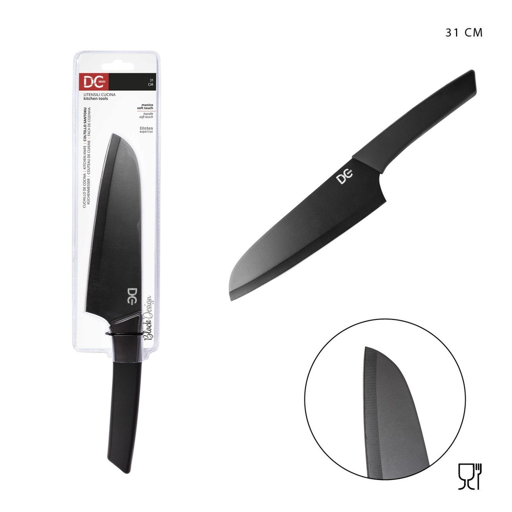 Cuchillo Santoku negro de diseño japonés 31 cm - Utensilios de cocina