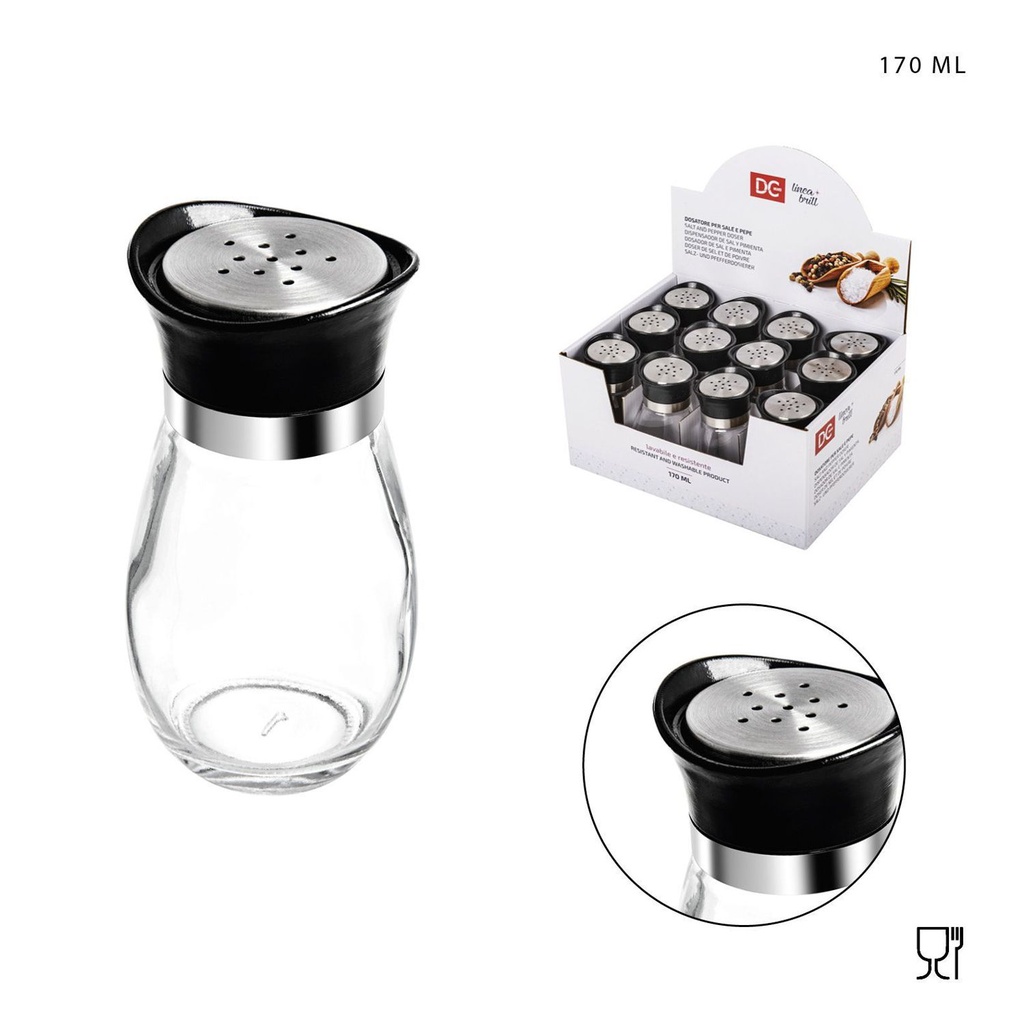 Dispensador de sal/pimienta de cristal 170ml para cocina