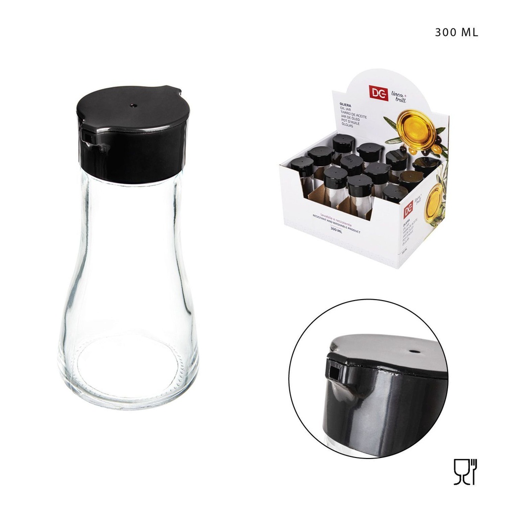 Aceitero de cristal con tapa 300ml para cocina