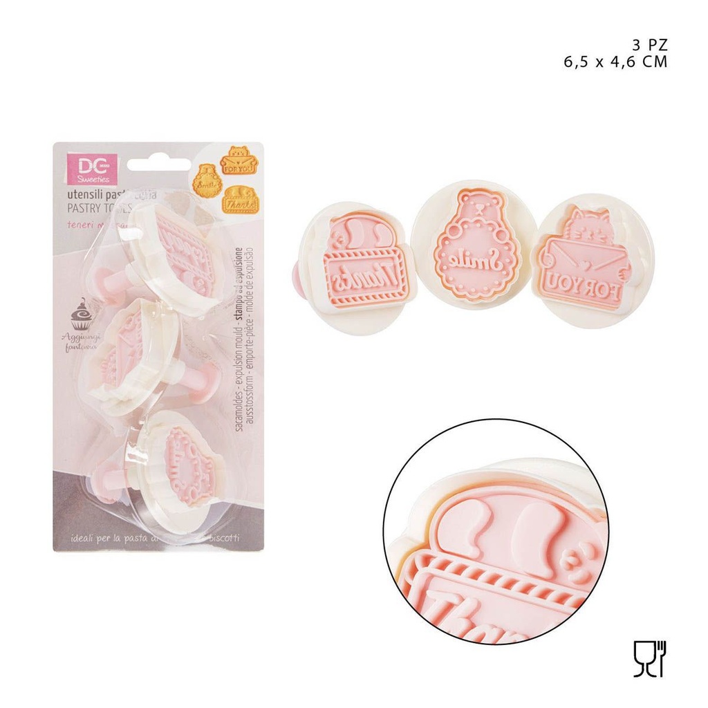 Molde de presión para galletas 6.5x4.6cm 3pz - Utensilios de repostería