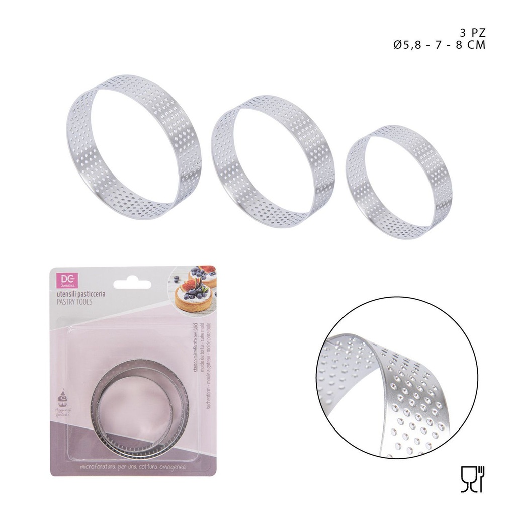 Molde redondo perforado para mousse 5.8-7-8cm 3pcs