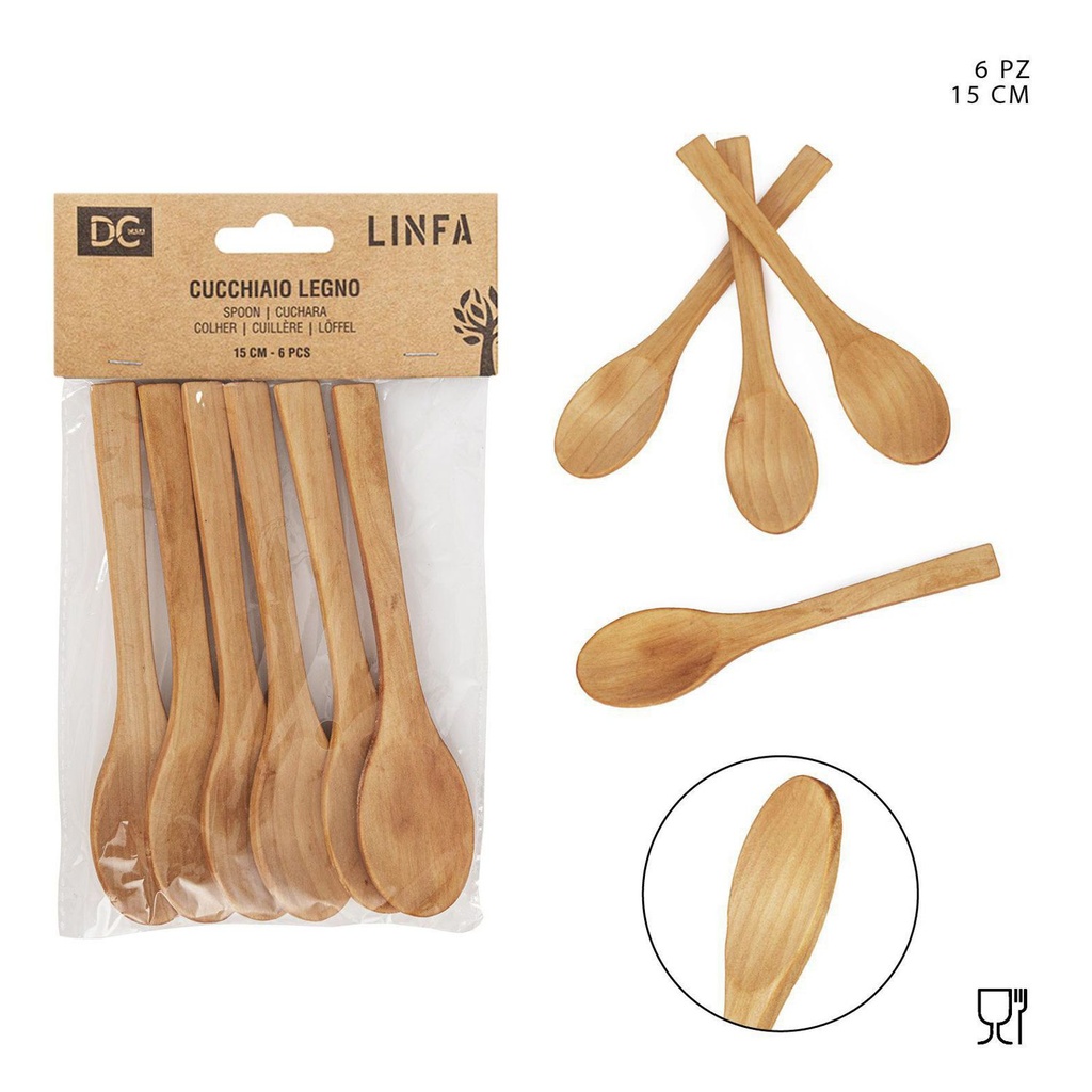 Cuchara de madera 15cm 6pz para cocina