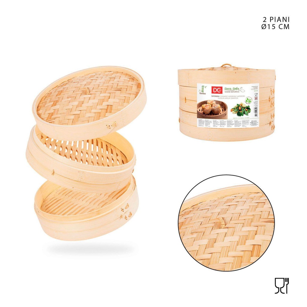 Vaporera de bambú de dos niveles 15cm - Utensilios de cocina