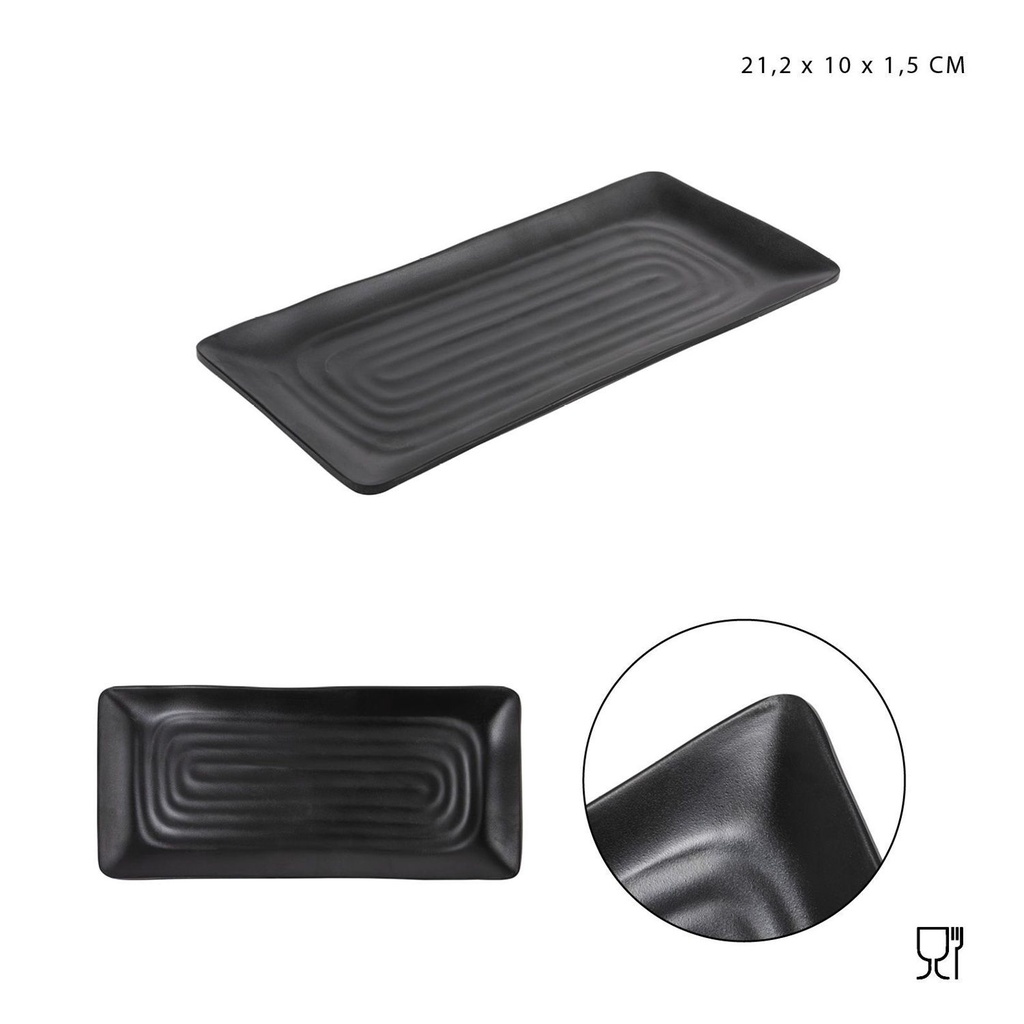 Plato plano melamina rectangular 21.2x10x1.5cm para cocina