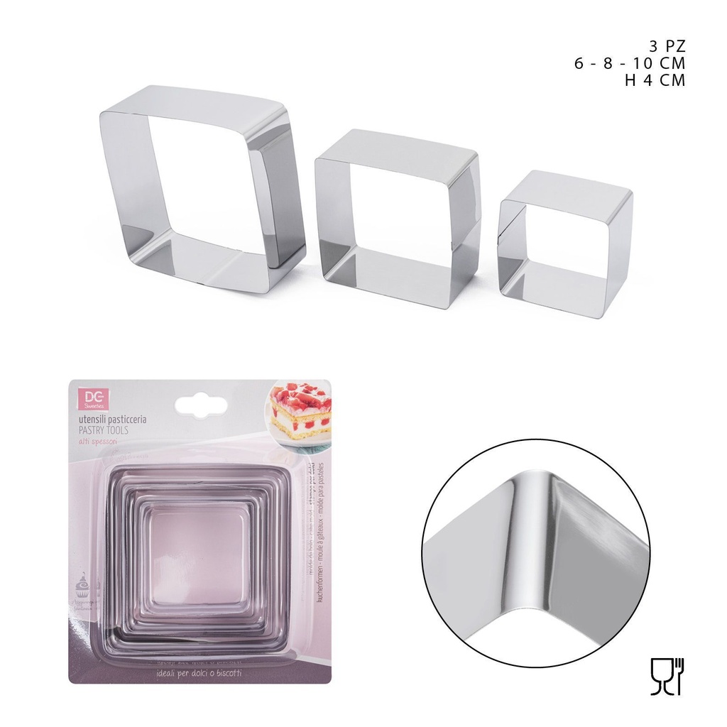 Molde cuadrado para pasteles 6-8-10 cm H4 3PZ - Accesorios de cocina