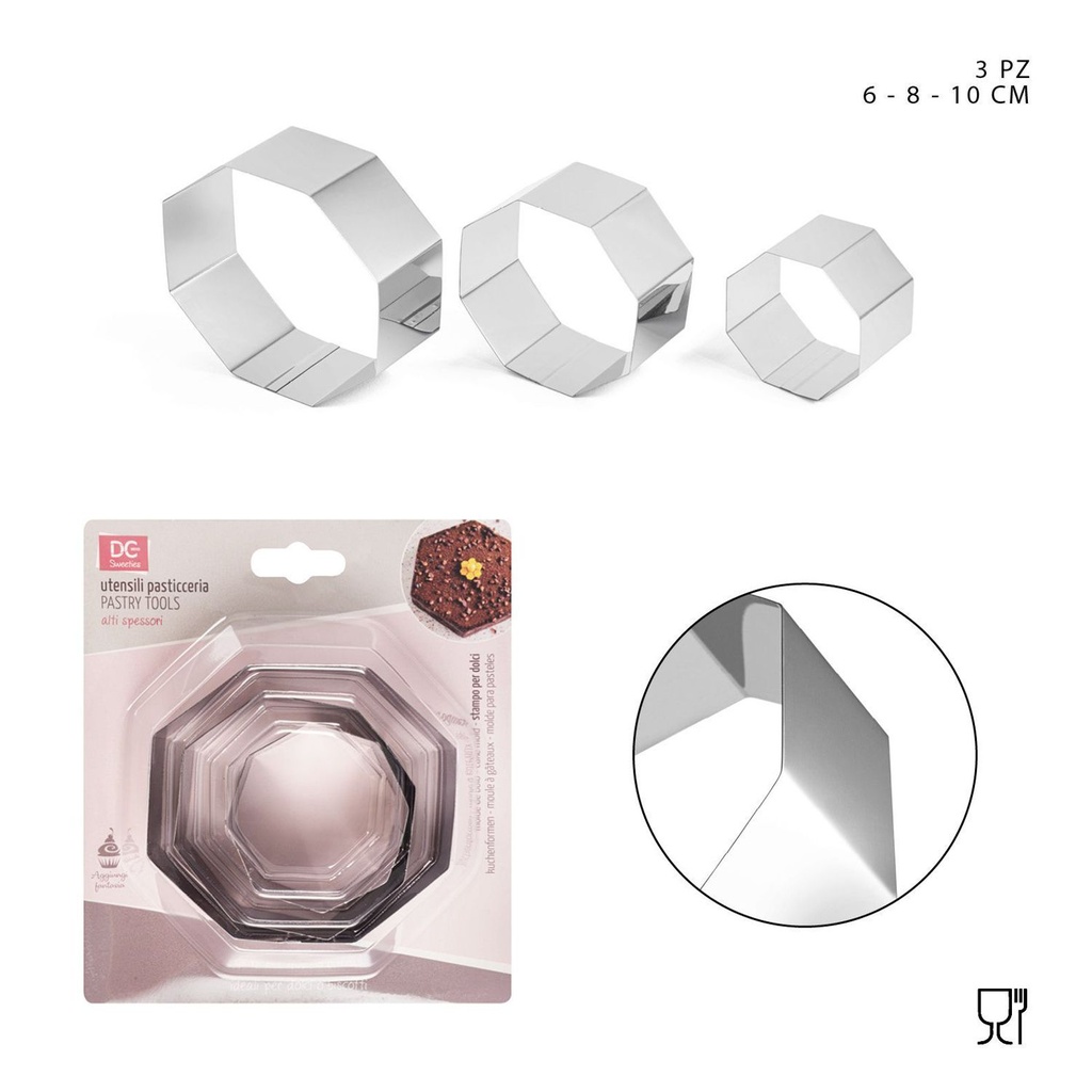 Set de moldes hexagonales para pasteles 6-8-10cm H4cm 3 piezas