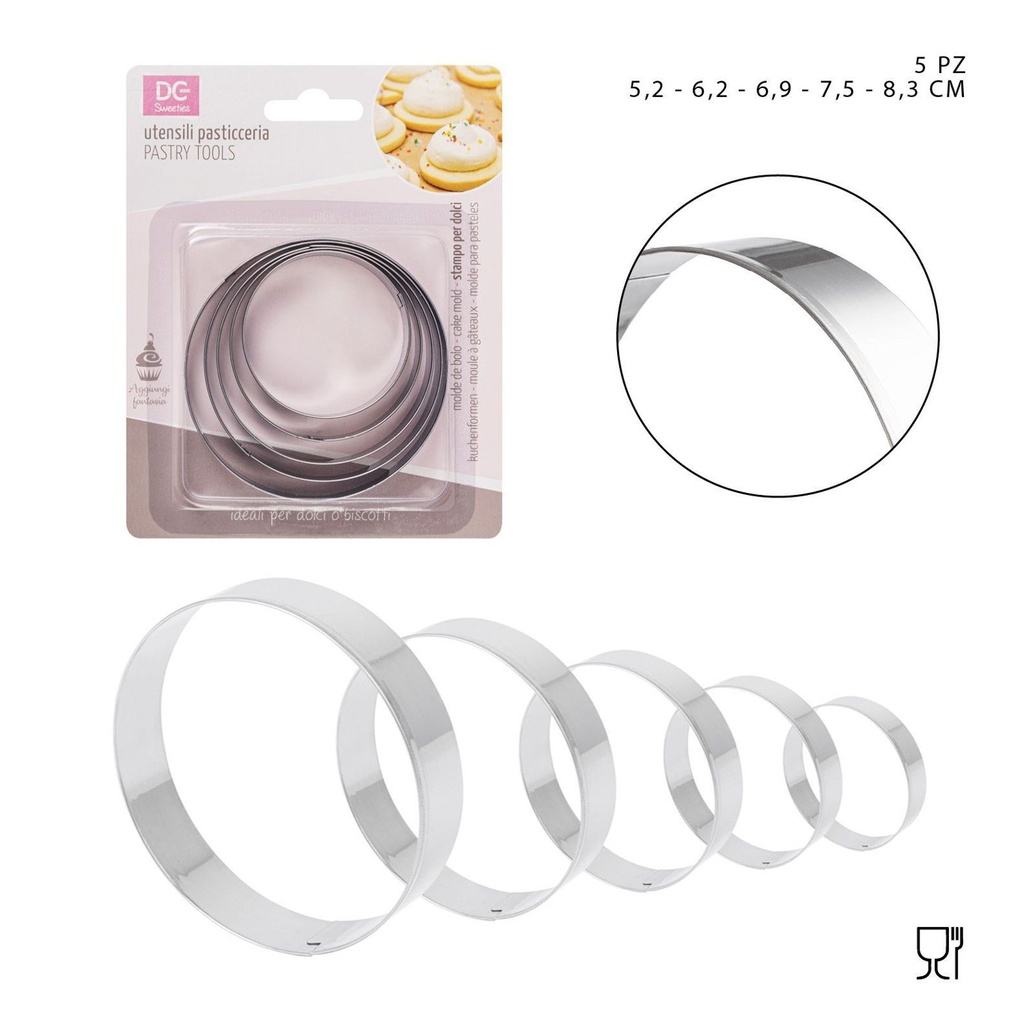 Molde redondo 5.2 - 6.2 - 6.9 - 7.5 - 8.3 cm - Set de 5 - Utensilios de cocina