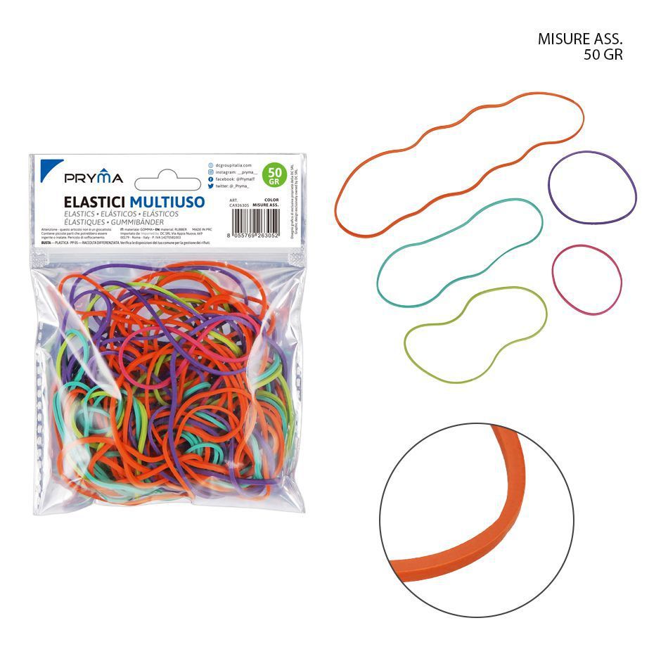 Goma elástica multiuso de colores surtidos 50g para oficina y manualidades