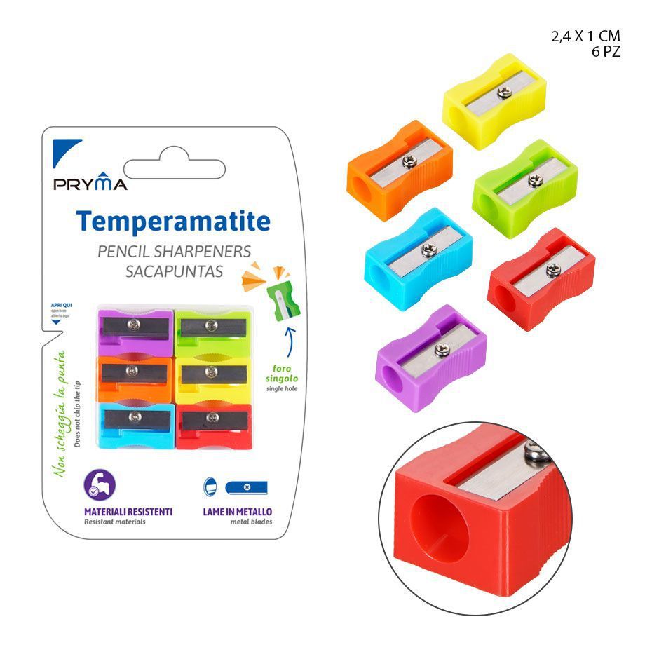 Sacapuntas de plástico 2.4x1cm 6pz