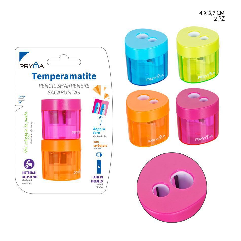 Sacapuntas doble agujero 4X3.7CM 2PZ - Accesorios de papelería