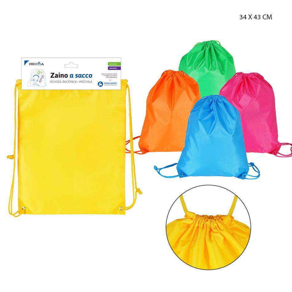 Bolsa con cordón fluorescente 34x43cm para material escolar y deportes