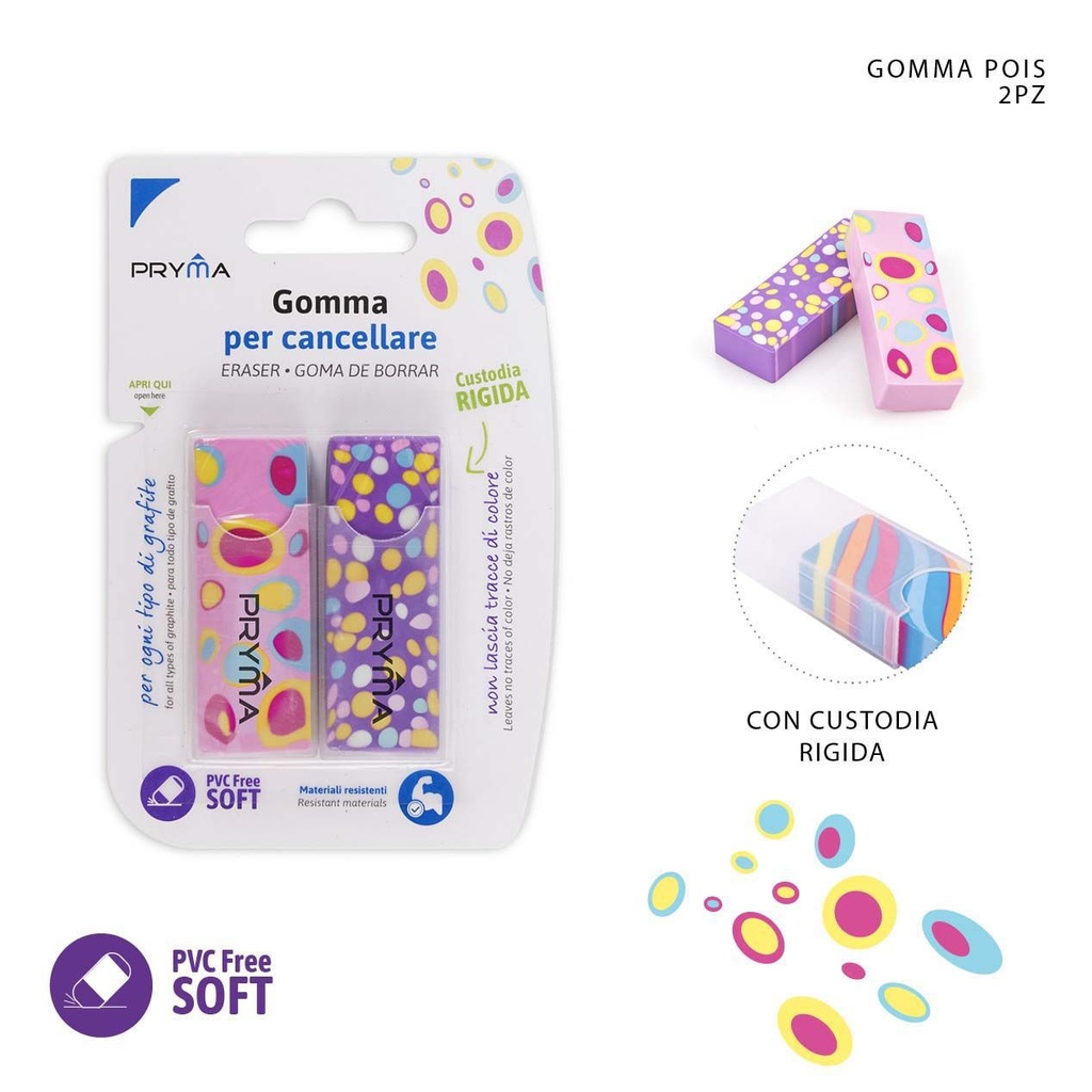 Goma de borrar de puntos 6.1X2.1X1.2CM 2PZ - Utensilios de papelería