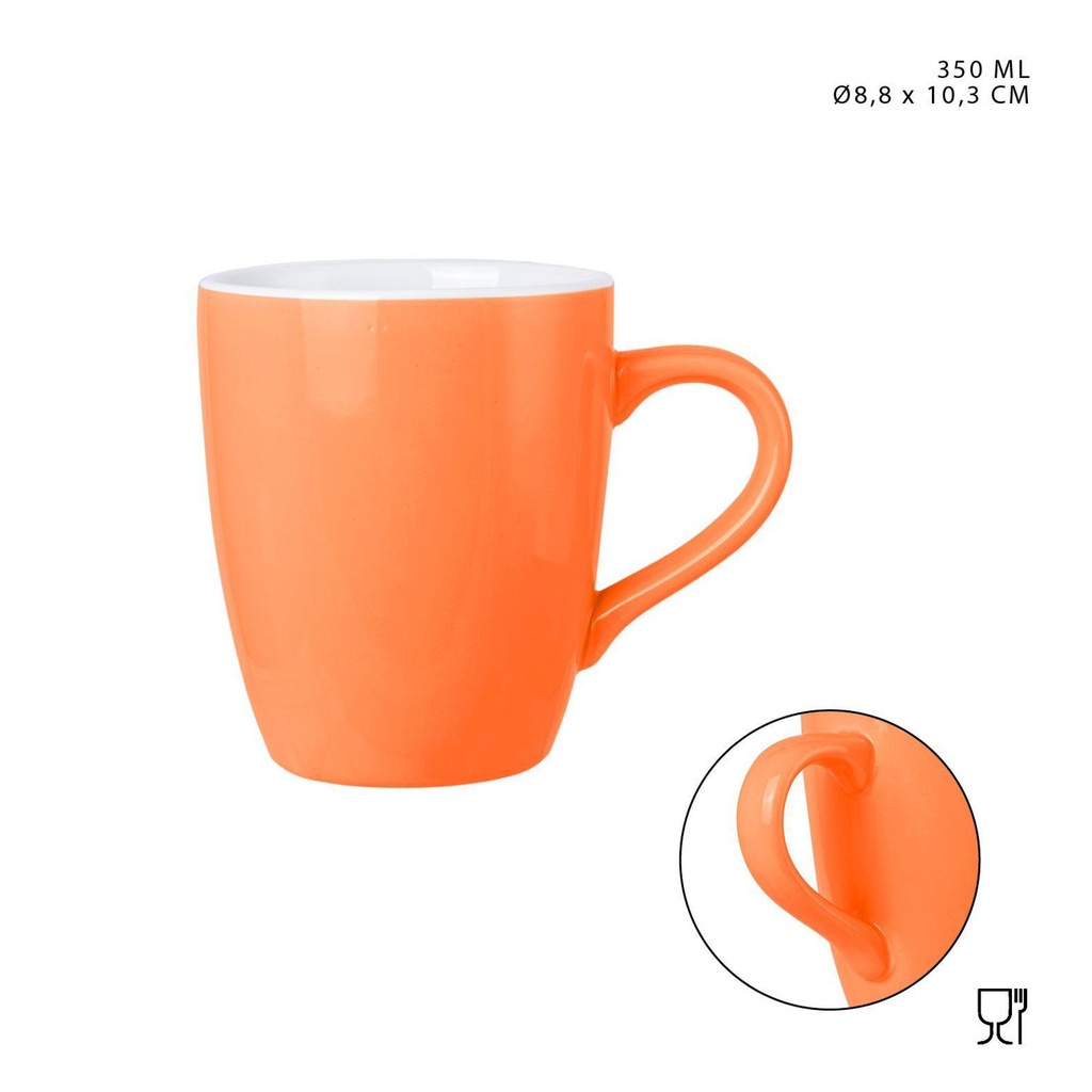 Taza de cerámica 350ml con mango anaranjado para bebidas