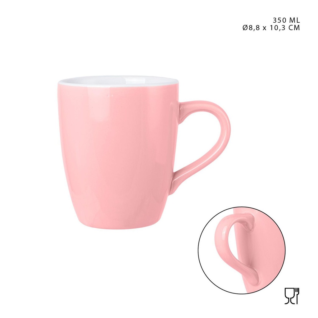 Taza mug de cerámica rosa 350ml con asa para bebidas