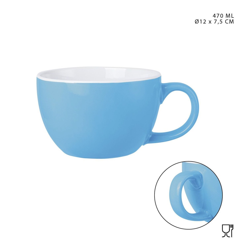 Taza de desayuno cerámica 470ml celeste con asa para café y té