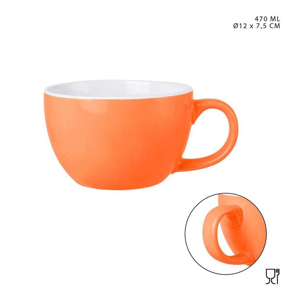 Taza de desayuno cerámica naranja 470ml - Cerámica