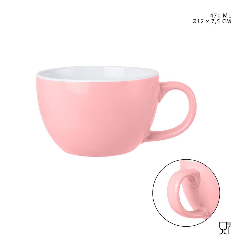 Taza desayuno de cerámica con asa 470ml rosa