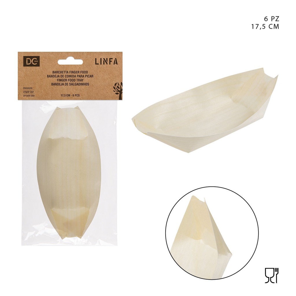 Barquitos de madera para aperitivos 17.5cm 6pz para fiestas