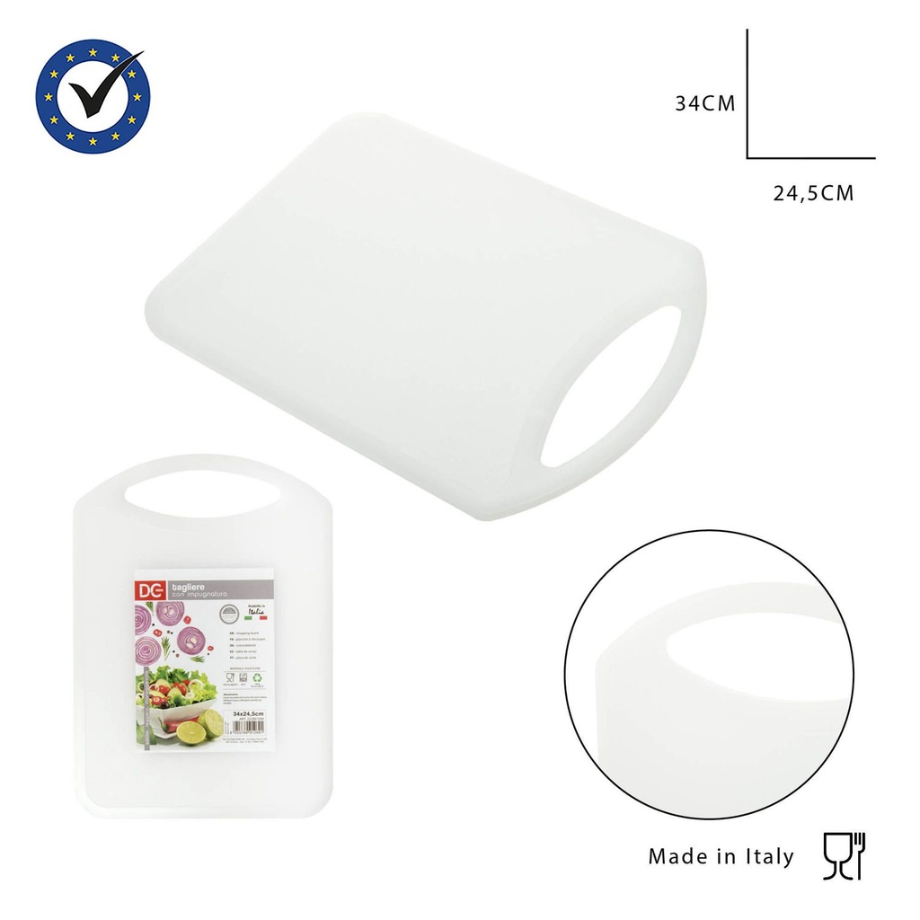 Tabla de cortar blanca slim con mango 34x24.5cm