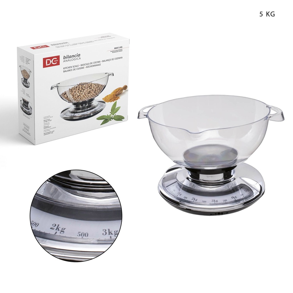 Báscula de cocina cromada 5kg, pesaje de alimentos