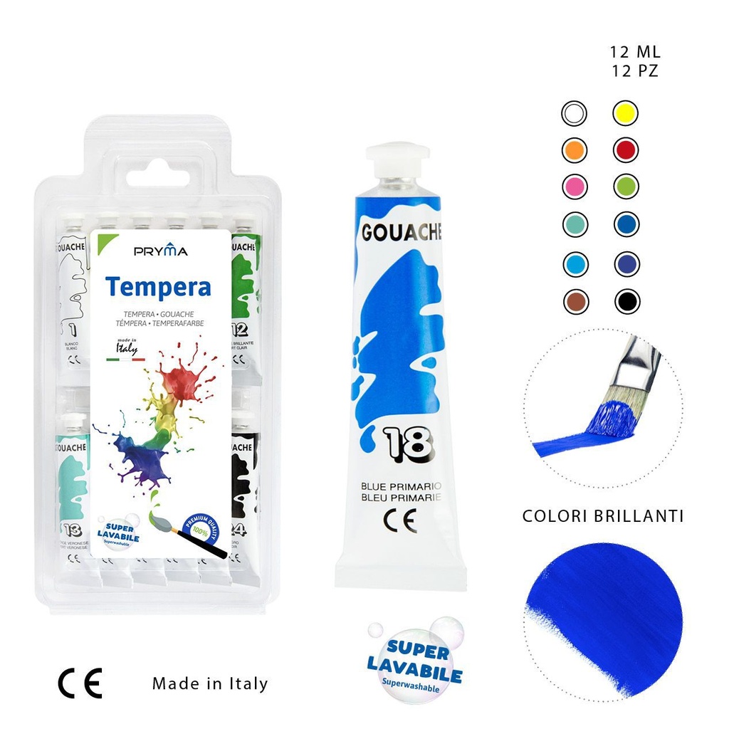 Pack de témperas lavable 12ml 12pcs