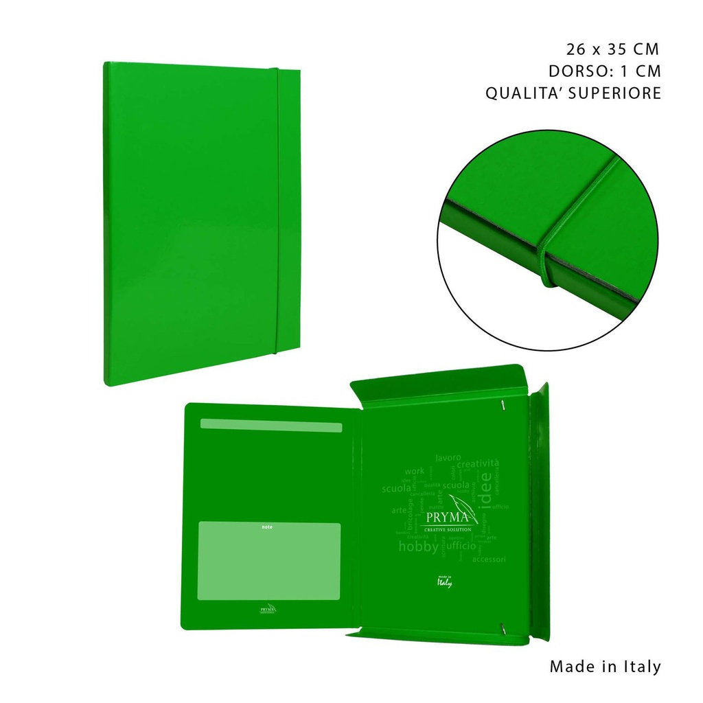 Carpeta gruesa verde con goma elástica 26x35cm