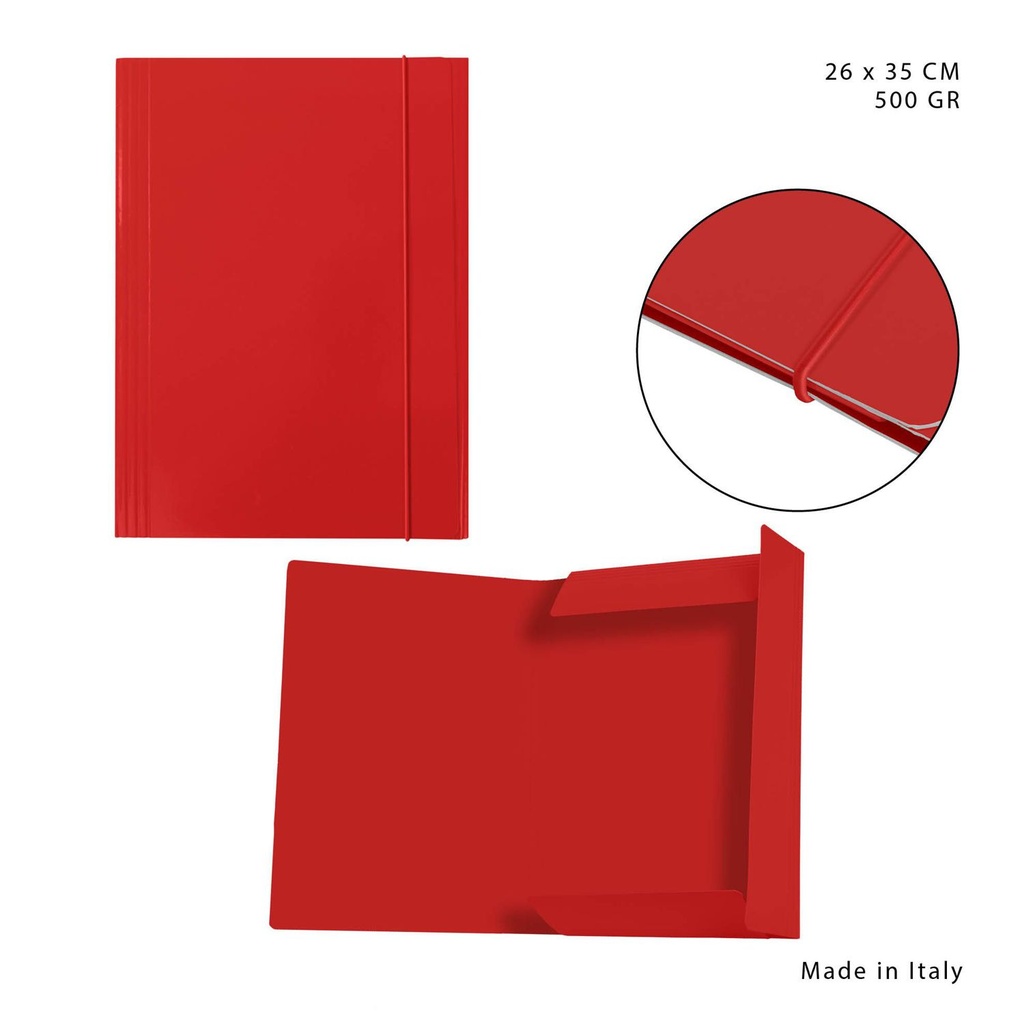 Carpeta con goma elástica 3L 500g 26x35 cm roja - Artículos de oficina