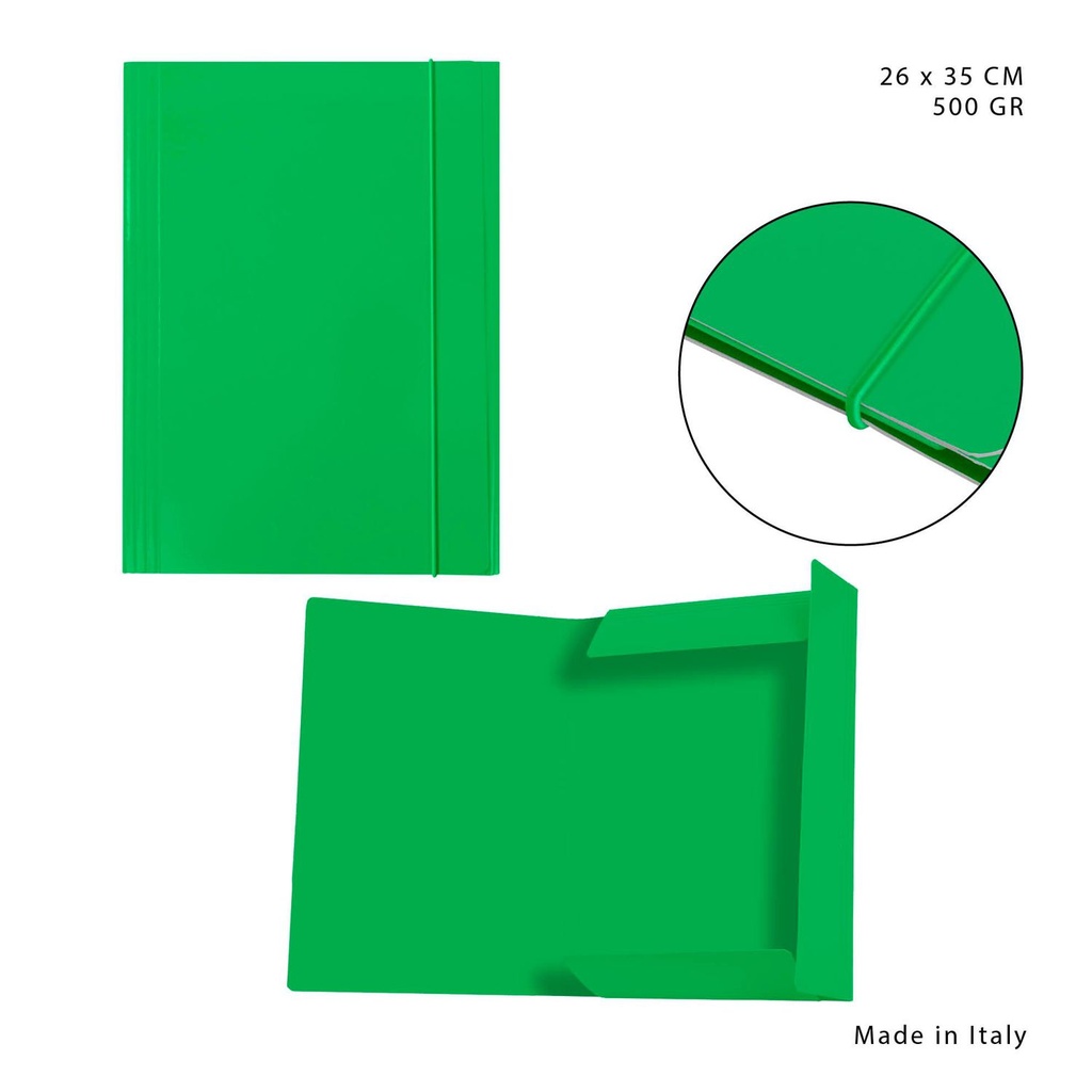 Carpeta con goma elástica 3L 500g 26x35cm verde para oficina