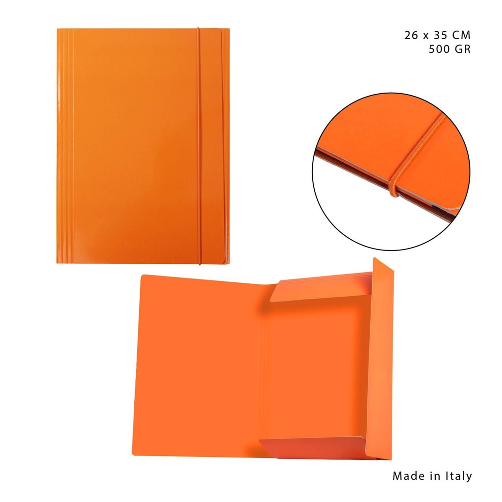 Carpeta con goma elástica 3/L 500g 26x35cm naranja para documentos