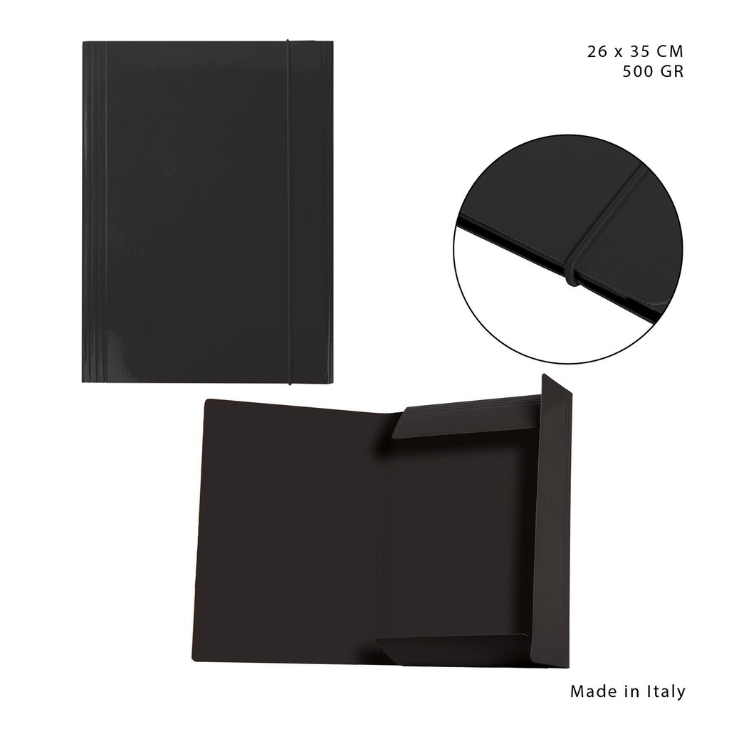 Carpeta con goma elástica 3L 500G 26X35CM negro - Material de oficina