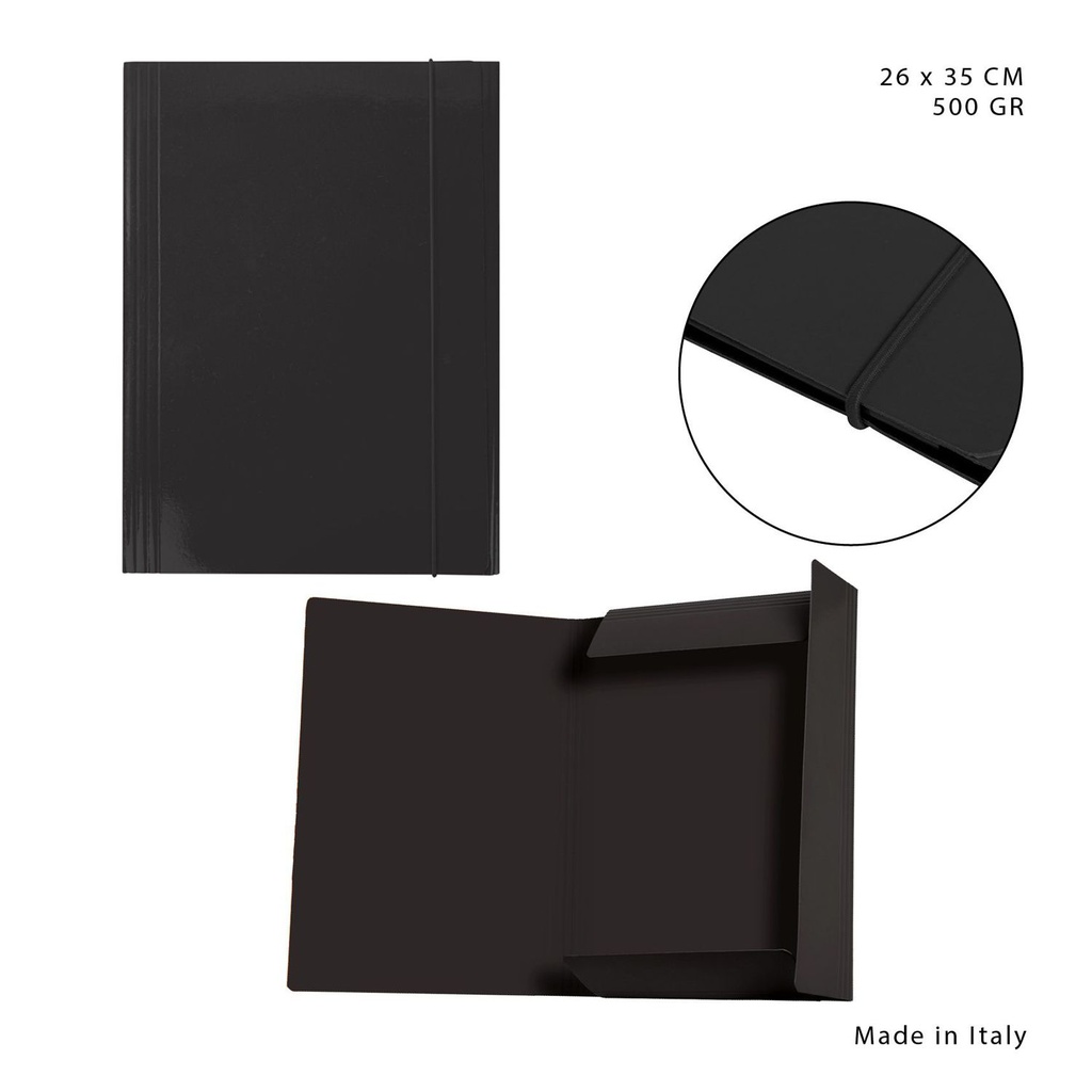 Carpeta con goma elástica 3L 500g 26x35cm negro para documentos