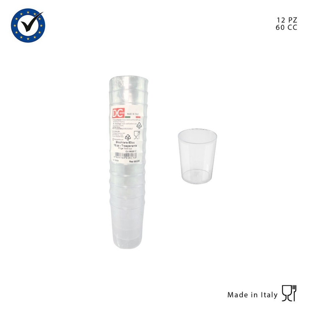 Vaso de plástico transparente 60ml 12pz para fiestas