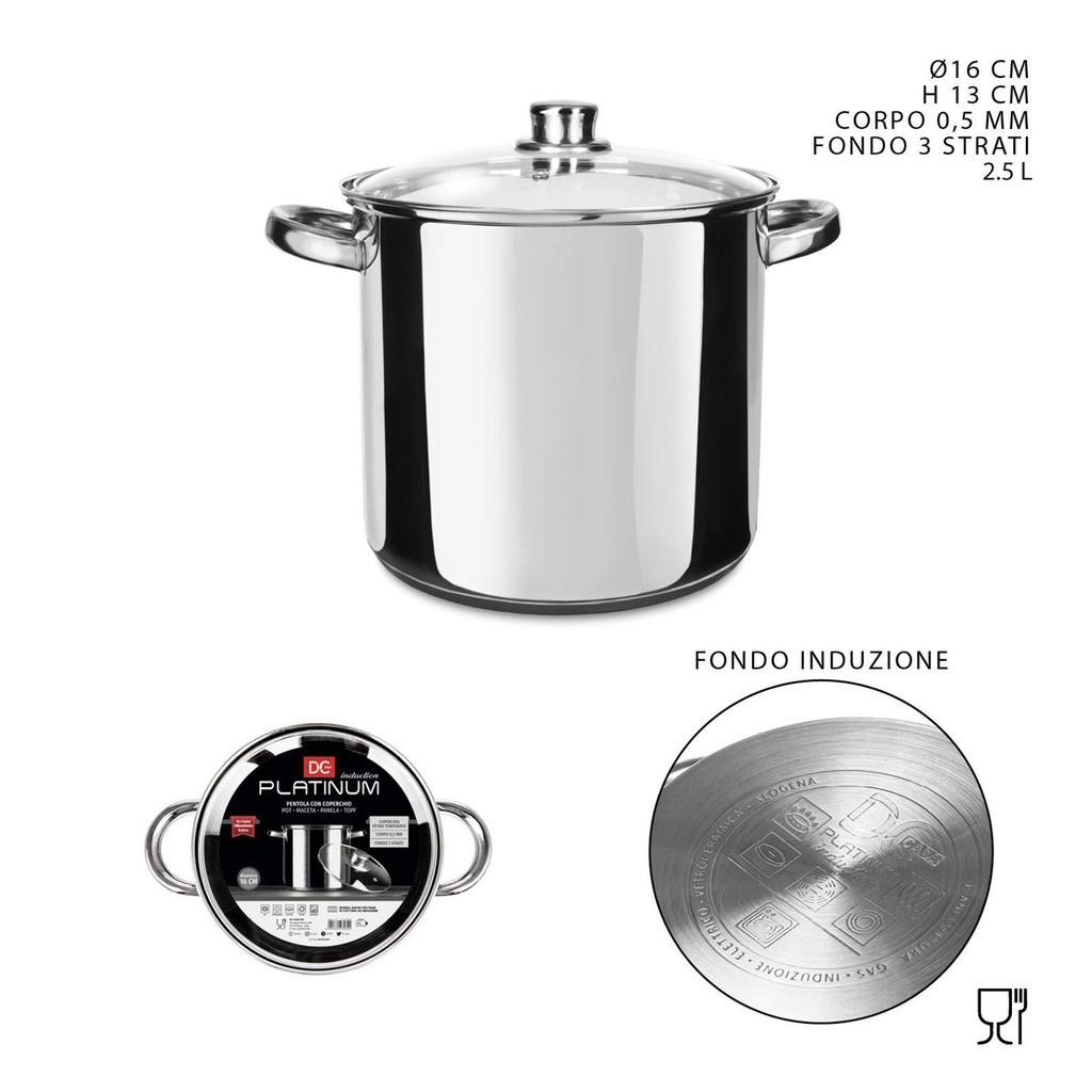 Olla alta inducción acero inox 16cm para cocina